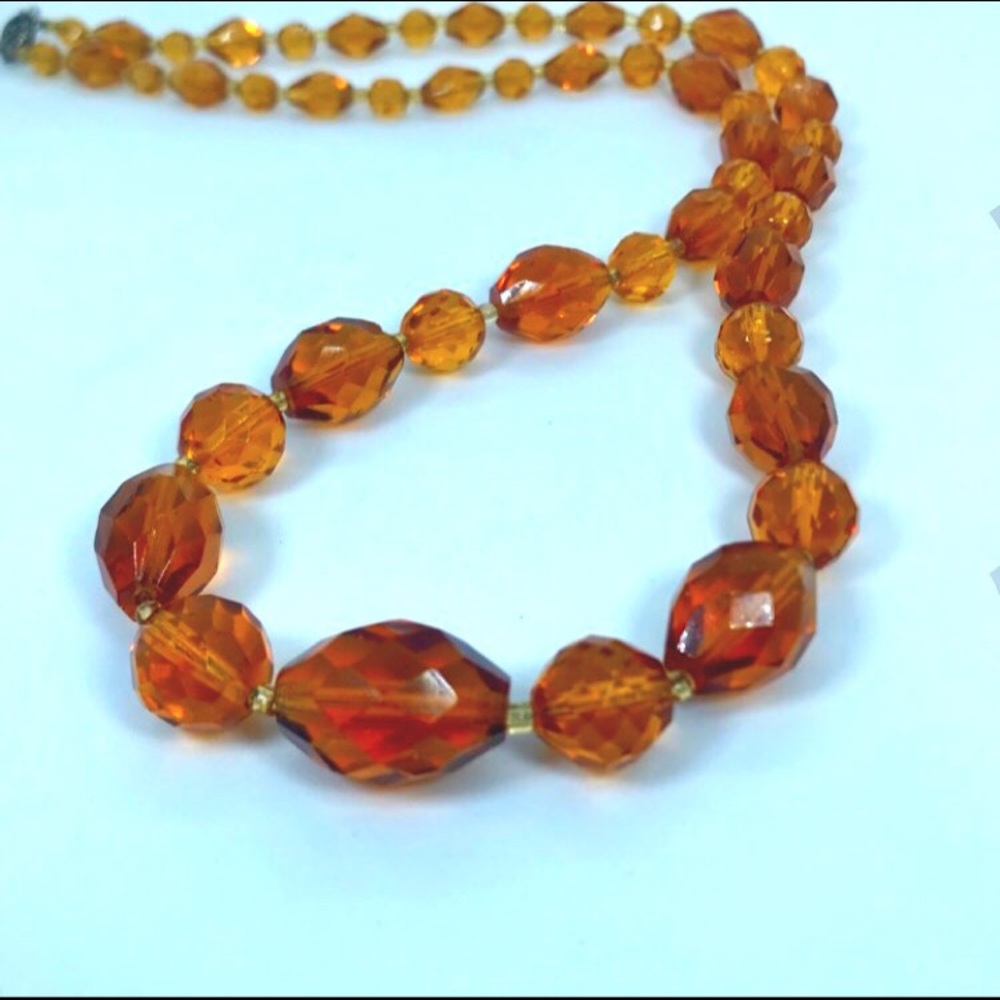 Vintage 20s Amber Color Glass Beaded Necklace - Picture 1 of 8